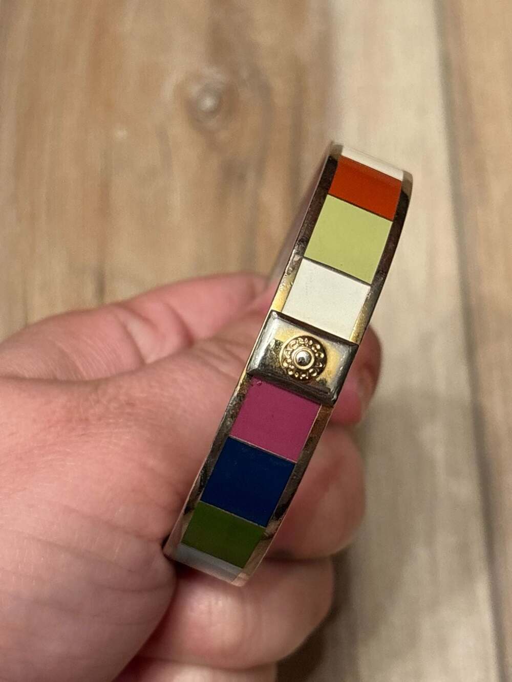 Coach Legacy Stripe Enamel Bangle Bracelet Gold Tone Multicolor